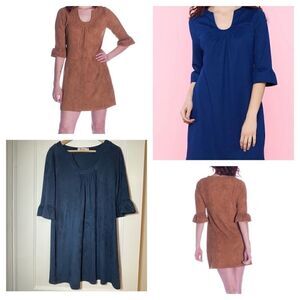 Aryeh Anthropologie Navy microsuede 3/4 bell sleeve shift dress size Large